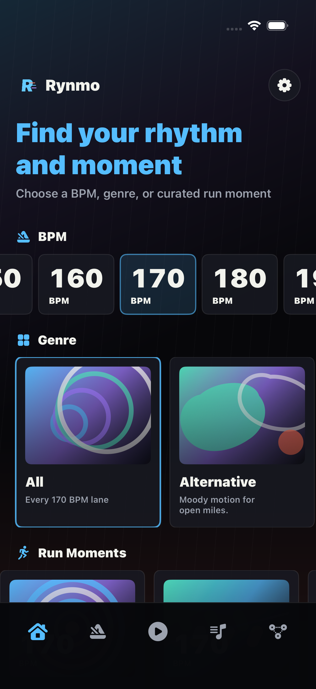 Rynmo app screenshot home